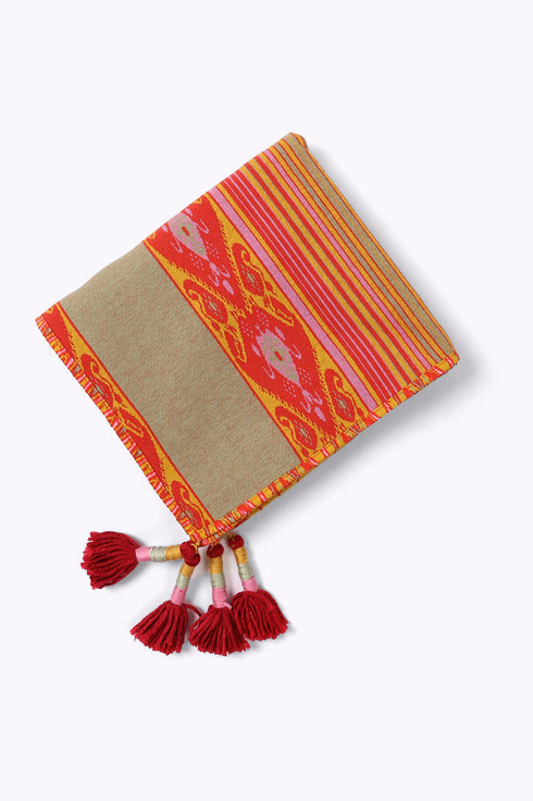 Shawl in striped jacquard cotton blend