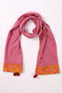 Shawl in plain cotton blend jacquard with pom poms