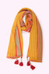 Shawl in striped jacquard cotton with tassels