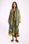 Shawl in striped jacquard cotton with tassels