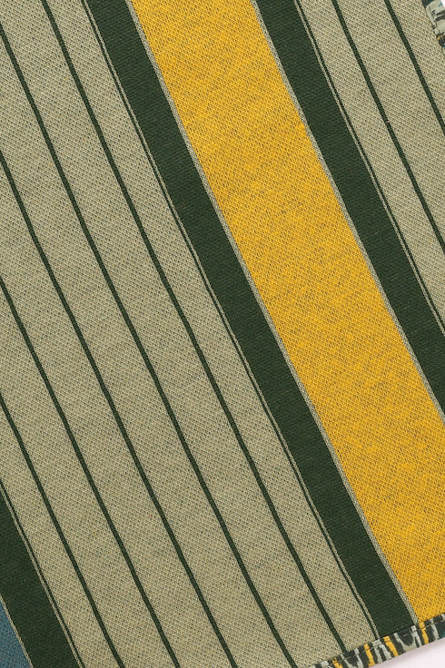 Shawl in striped jacquard cotton with tassels