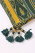 Shawl in striped jacquard cotton with tassels