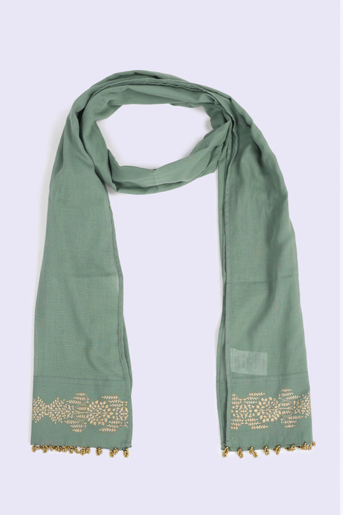 Egyptian cotton voile scarf with gold beads tassels