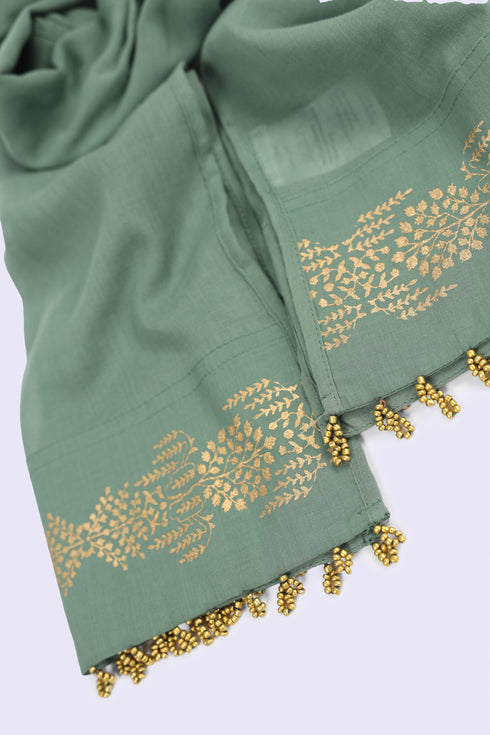 Egyptian cotton voile scarf with gold beads tassels