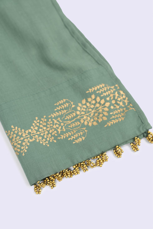 Egyptian cotton voile scarf with gold beads tassels