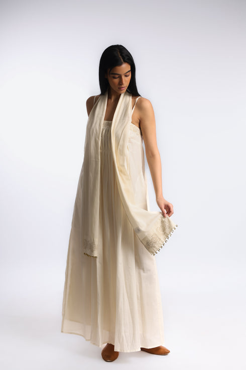Egyptian cotton voile scarf with gold beads tassels