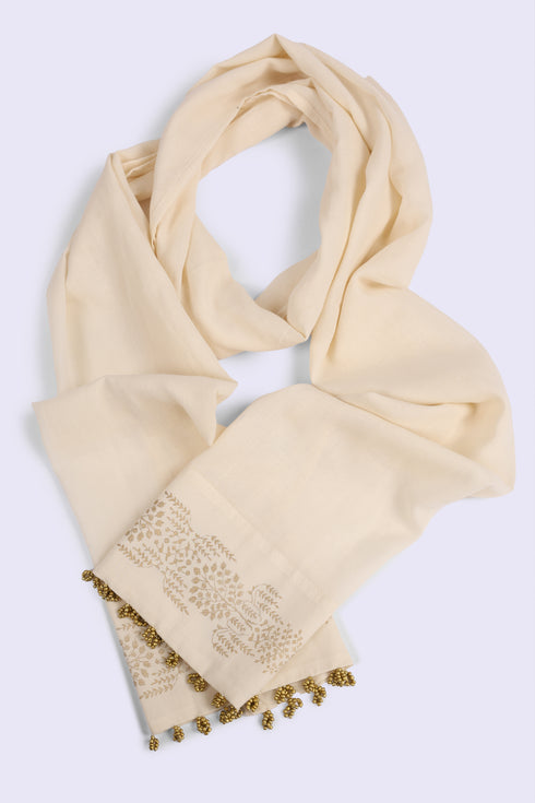 Egyptian cotton voile scarf with gold beads tassels