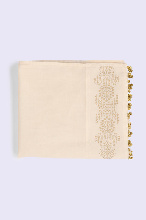 Egyptian cotton voile scarf with gold beads tassels