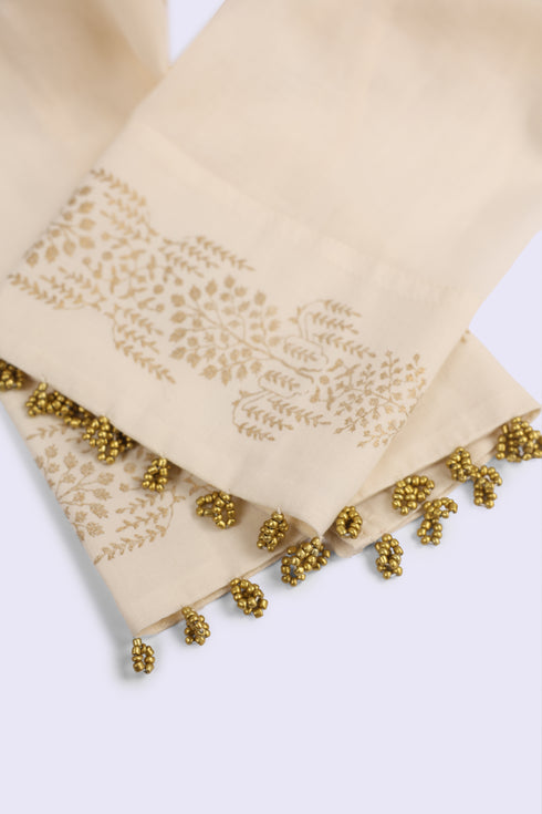 Egyptian cotton voile scarf with gold beads tassels