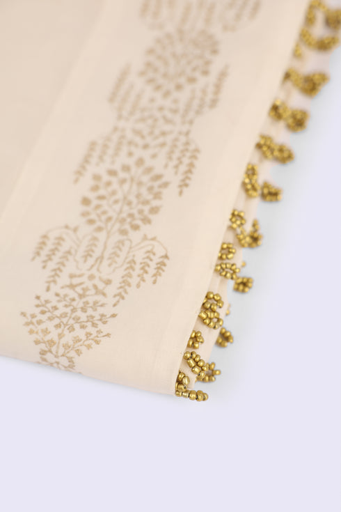 Egyptian cotton voile scarf with gold beads tassels