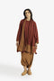 Embroidered jacquard shawl with pompom detailing