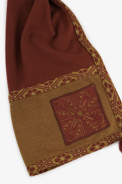 Embroidered jacquard shawl with pompom detailing