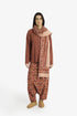Printed quilted cotton shawl with fabric pompoms