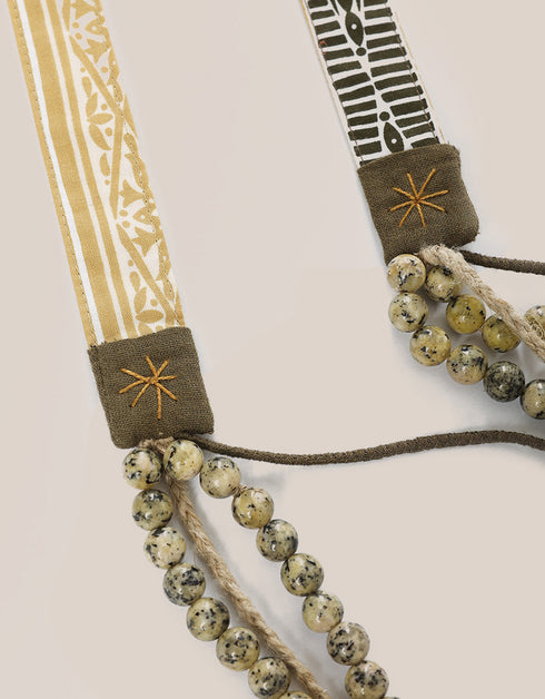 long necklace with braided linen yarn and antique bedouin silver beads