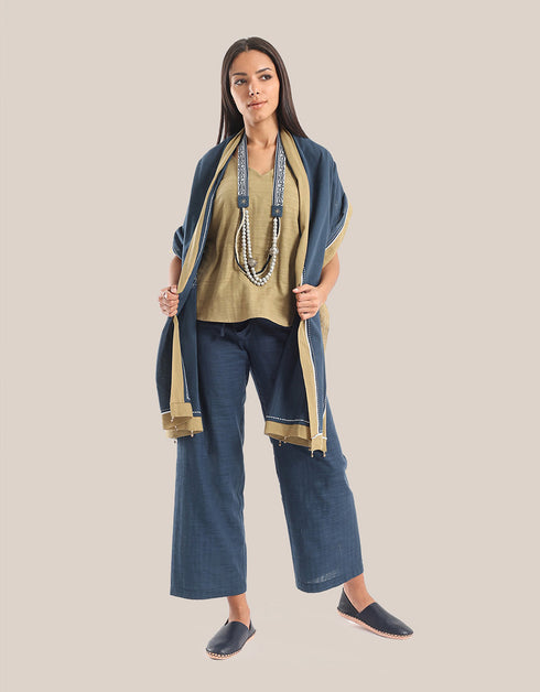long necklace with braided linen yarn and antique bedouin silver beads