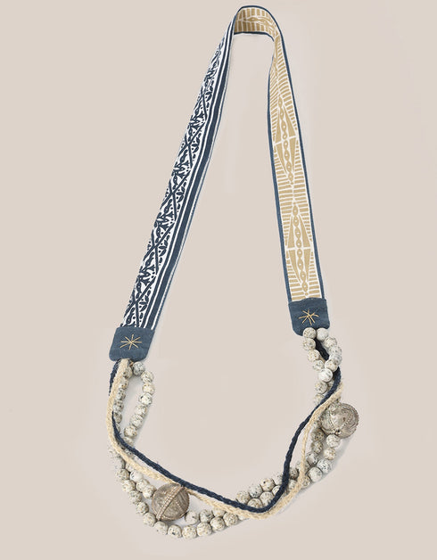 long necklace with braided linen yarn and antique bedouin silver beads