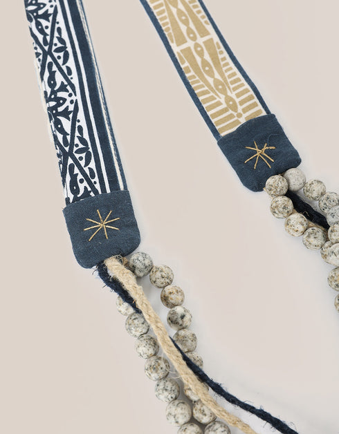 long necklace with braided linen yarn and antique bedouin silver beads
