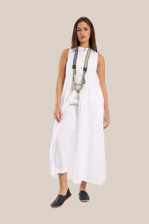 long necklace with braided linen yarn and antique bedouin silver beads