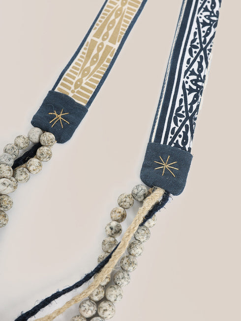long necklace with braided linen yarn and antique bedouin silver beads