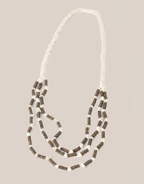 3 layers necklace with metal beads and knots
