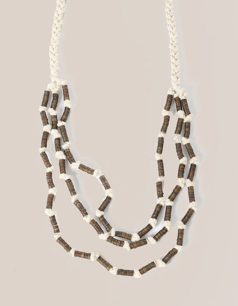 3 layers necklace with metal beads and knots