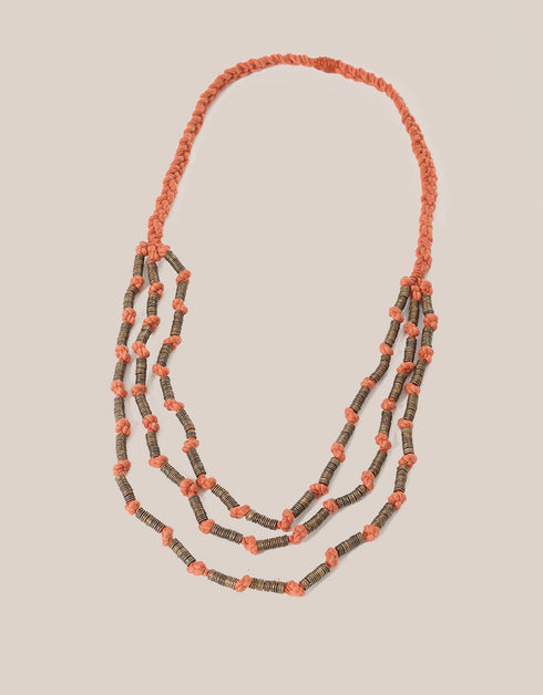 3 layers necklace with metal beads and knots