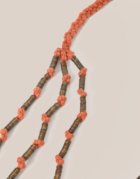 3 layers necklace with metal beads and knots