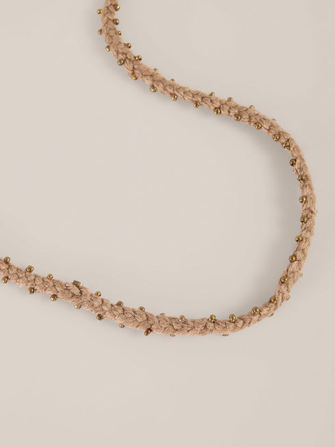Long embroidered cotton-wool necklace