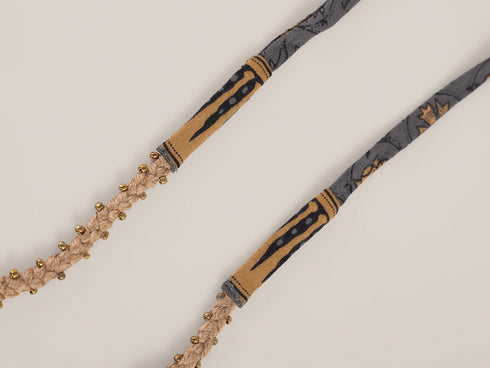 Long embroidered cotton-wool necklace