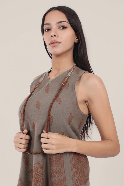 Long embroidered cotton-wool necklace