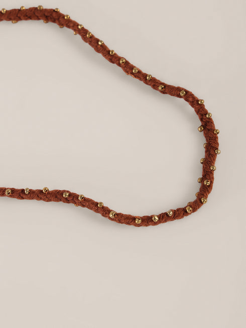 Long embroidered cotton-wool necklace