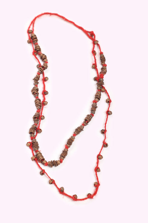 Two layered necklace with metal beads
