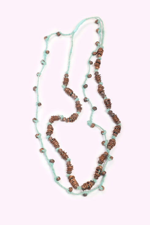 Two layered necklace with metal beads