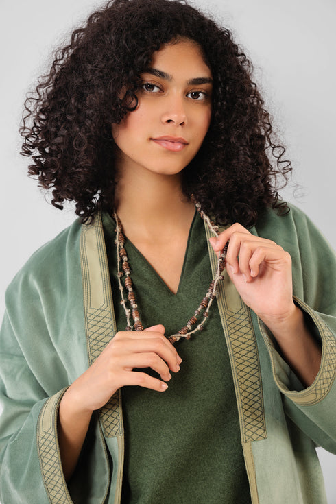 Two layered necklace with metal beads