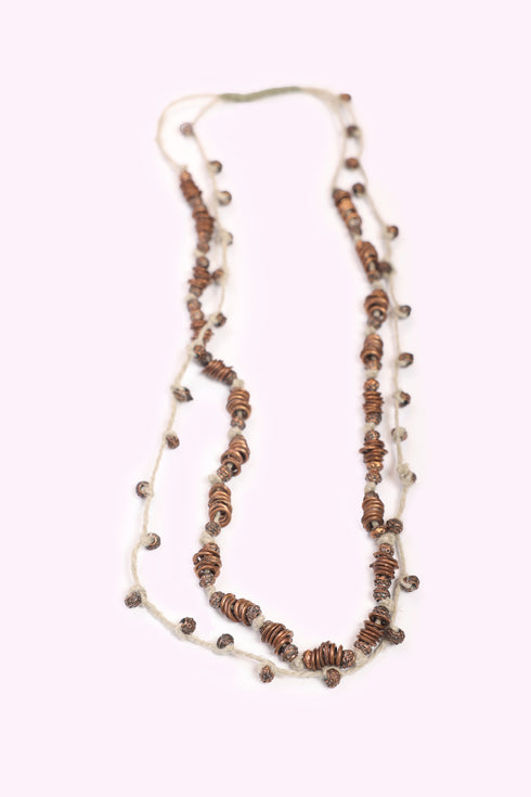 Two layered necklace with metal beads