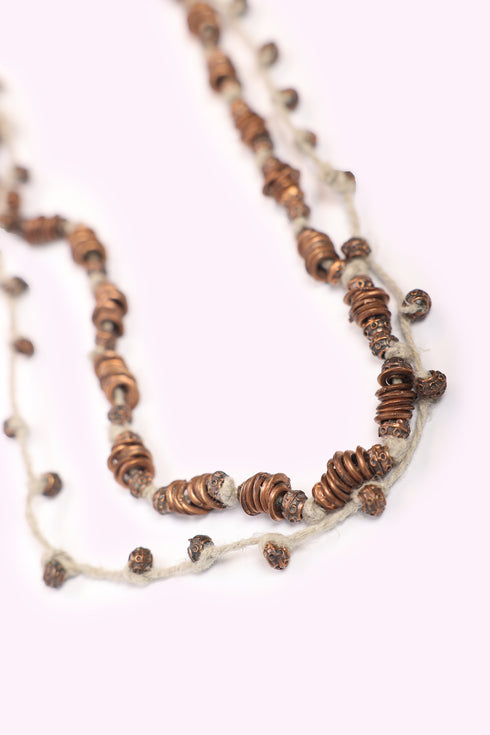 Two layered necklace with metal beads