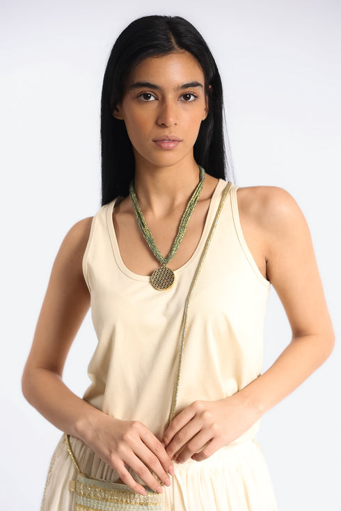 Short braided yarn pendant necklace