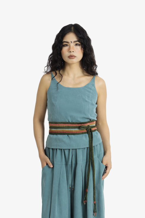 Velvet cord belt with metal tassels