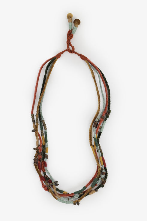 Four-layer velvet cord necklace with metal beads