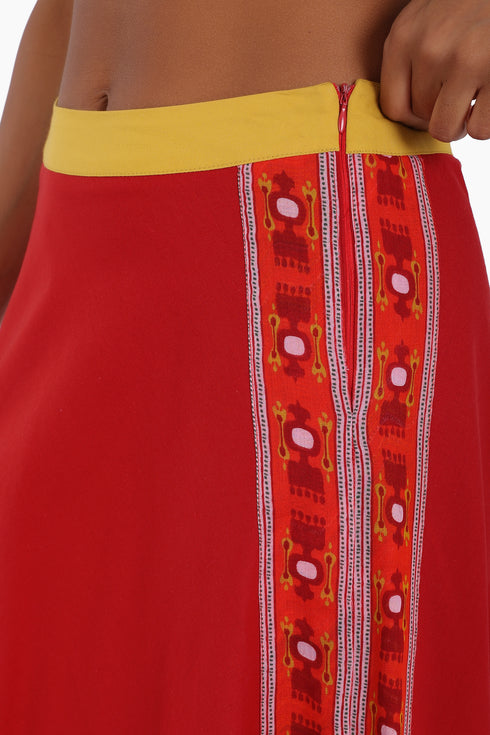 Long A line skirt in cotton poplin with contrast color trims