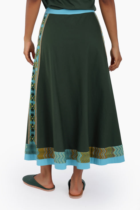 Long A line skirt in cotton poplin with contrast color trims