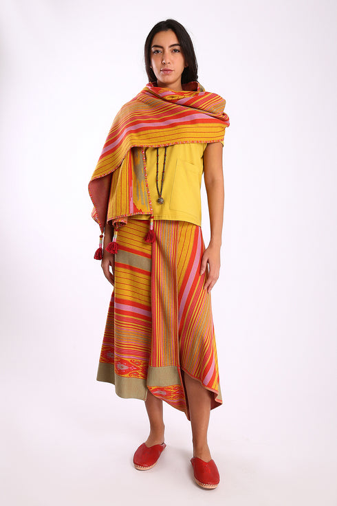 Pant skirt in striped jacquard cotton blend