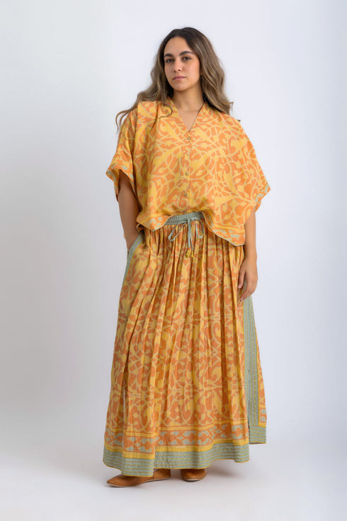 Printed Egyptian cotton gauze long skirt