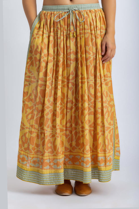 Printed Egyptian cotton gauze long skirt