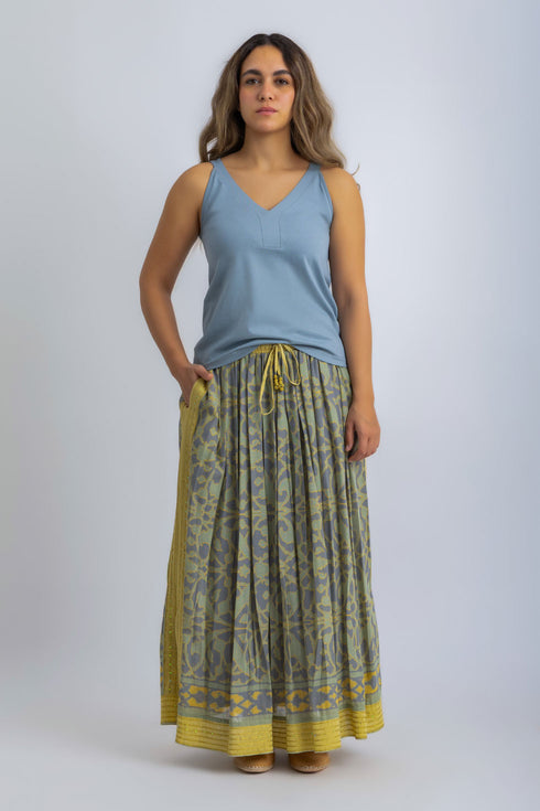 Printed Egyptian cotton gauze long skirt