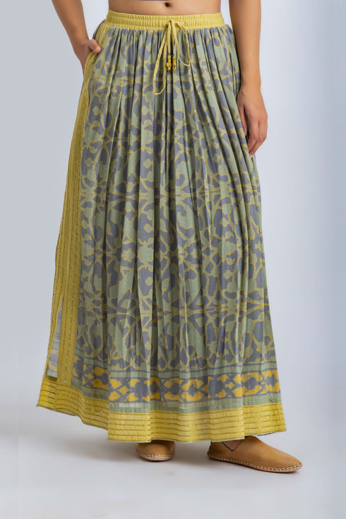 Printed Egyptian cotton gauze long skirt