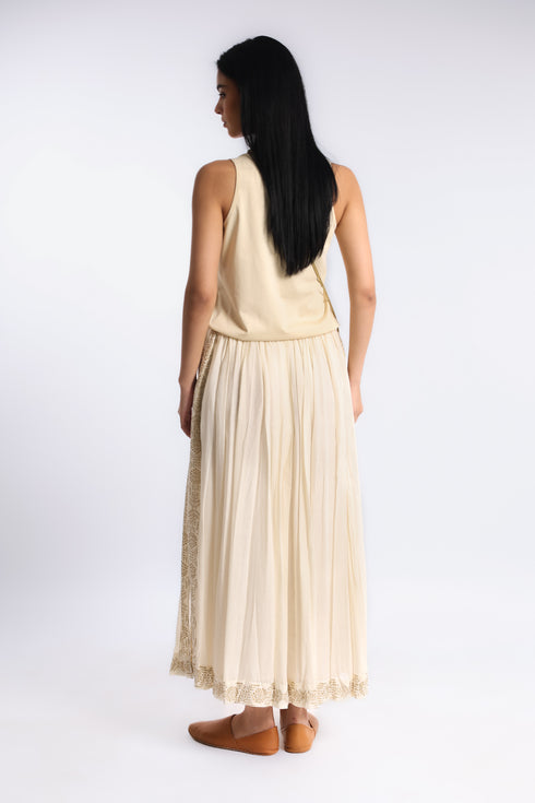 Wide skirt in Egyptian cotton voile with pockets