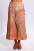 Long wrap skirt in woven striped cotton with gold thread