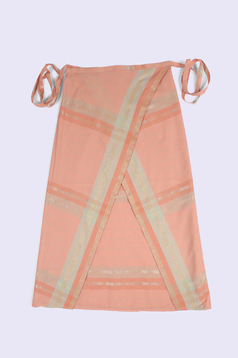 Long wrap skirt in woven striped cotton with gold thread