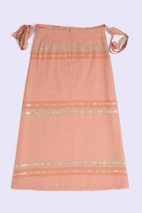 Long wrap skirt in woven striped cotton with gold thread